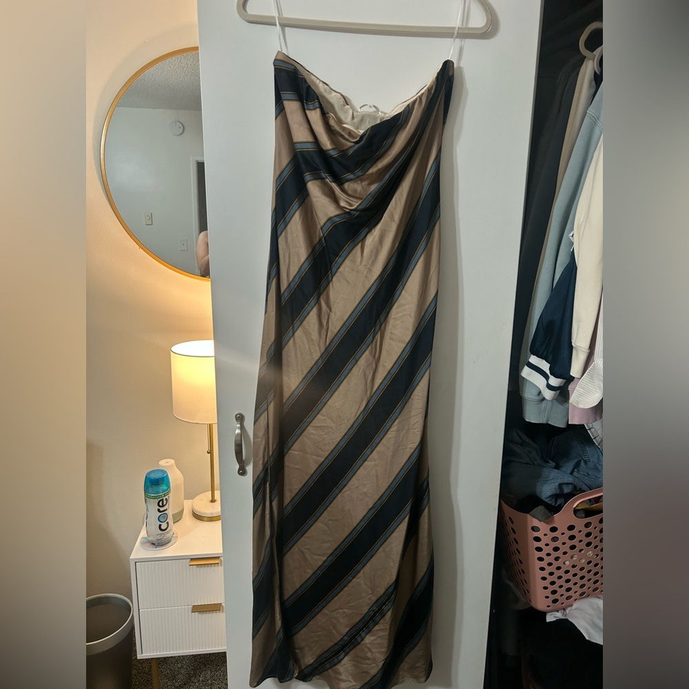 Reformation Tan and Black Striped Dress